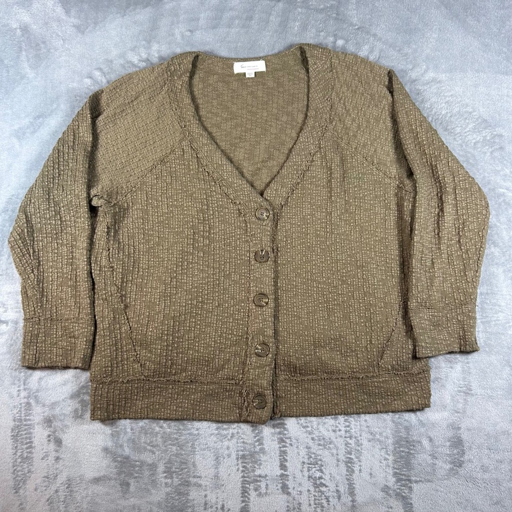 Two by Vince Camuto Cardigan Sweater Womens XXL Green Textured V-Neck Button Up